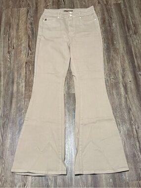 Judy Blue Flare Jeans Women's 9/29 Garment Dyed Two Button Brown Stretchy Denim